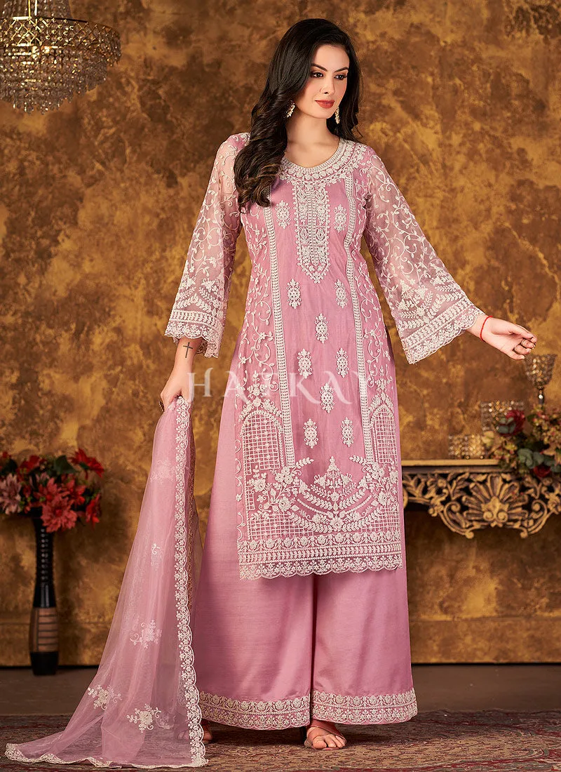 Light Pink Embroidered Pakistani Palazzo Suit