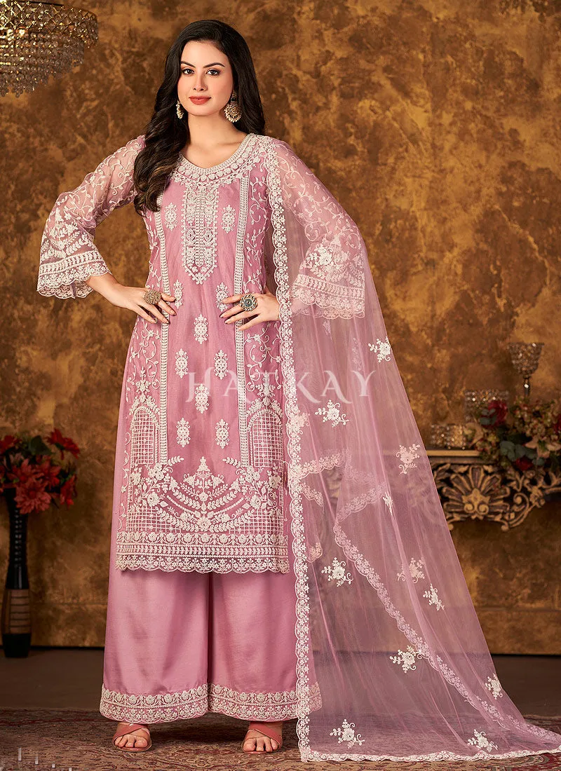Light Pink Embroidered Pakistani Palazzo Suit