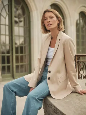 linen tencel cotton blazer in oatmilk
