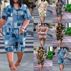 Loose fitting V-neck printed jumpsuit AY2862