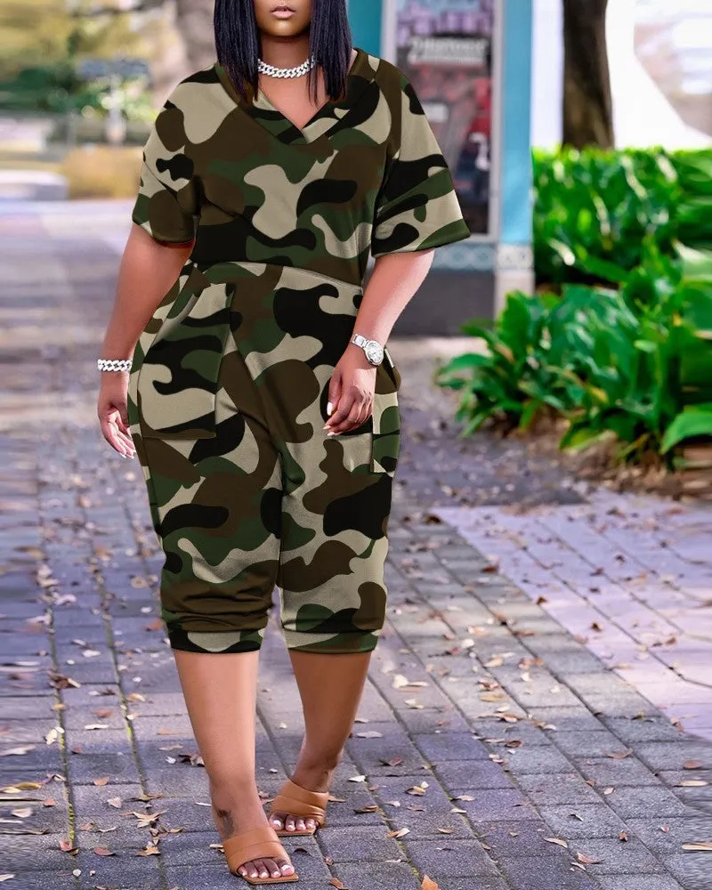 Loose fitting V-neck printed jumpsuit AY2862