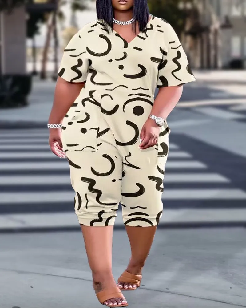 Loose fitting V-neck printed jumpsuit AY2862