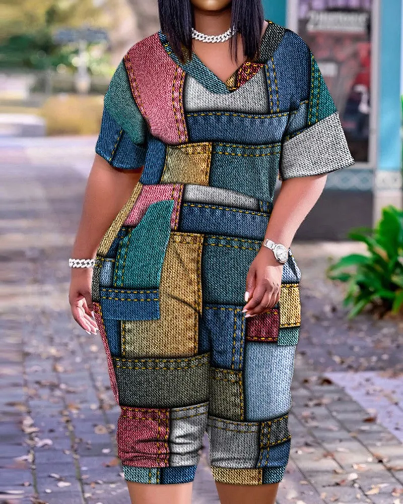 Loose fitting V-neck printed jumpsuit AY2862