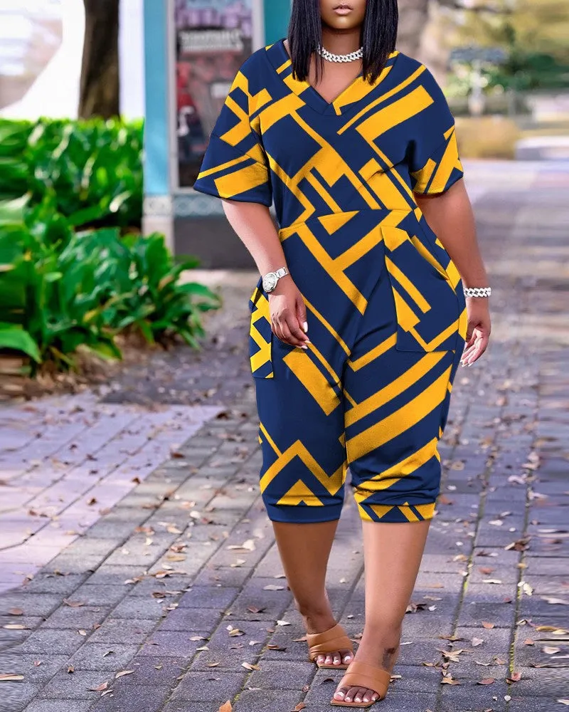 Loose fitting V-neck printed jumpsuit AY2862