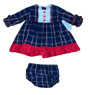 Lor Miral Red & Navy Check Baby Dress