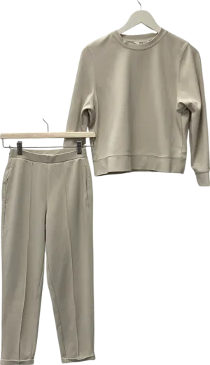 MANGO Cream Jogger Seams Pants & Cotton Sweatshirt UK XXS