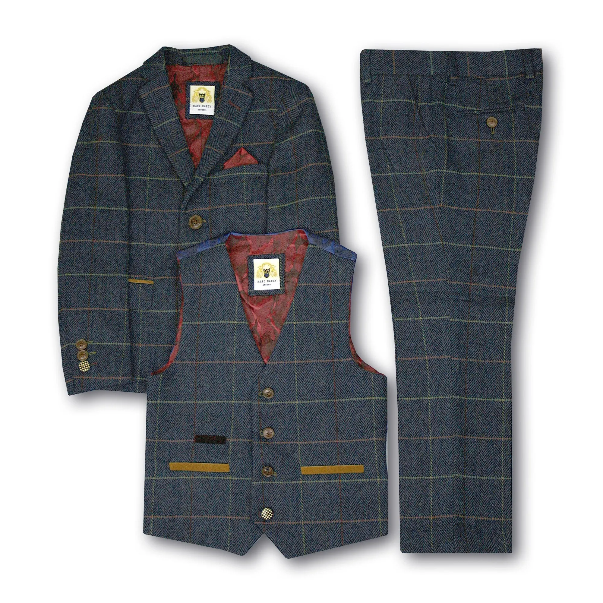 Marc Darcy Kids Eton 3-Piece Suit Blue (Age 1-8)