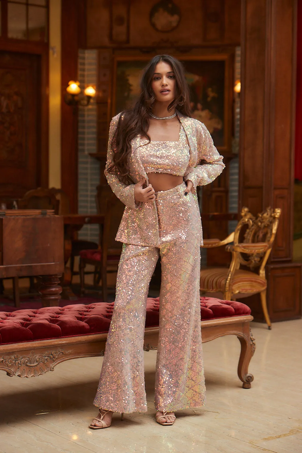 Marina Mermaid Print Sequin Blazer