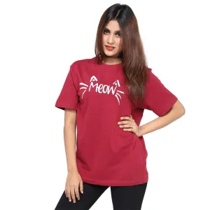 Maroon Cotton Printed Tshirt For Women