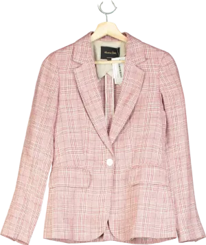Massimo Dutti Pink Linen Plaid Blazer UK 10
