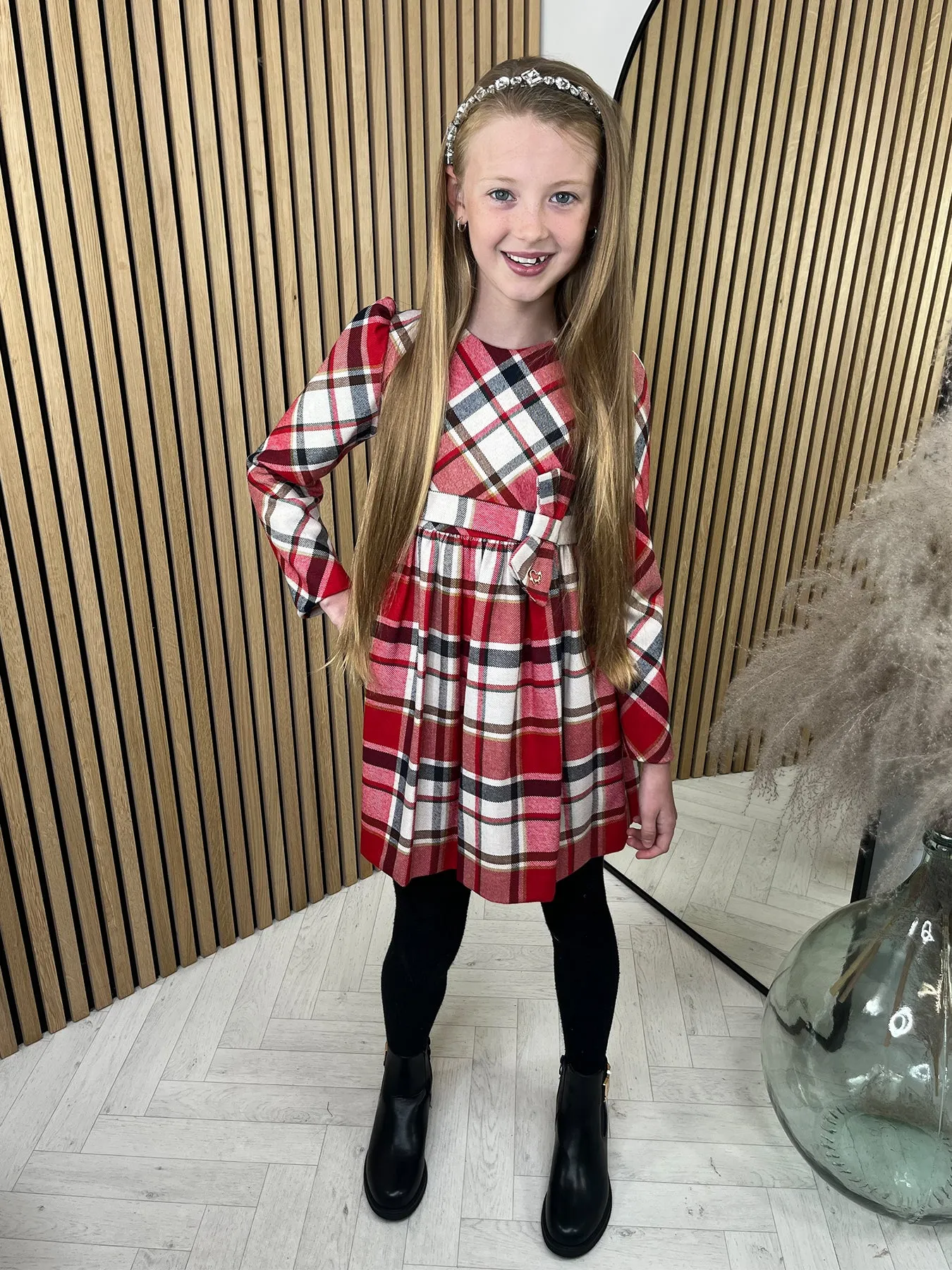 Mayoral Junior Girl Check Long Sleeve Dress - 2 Colours