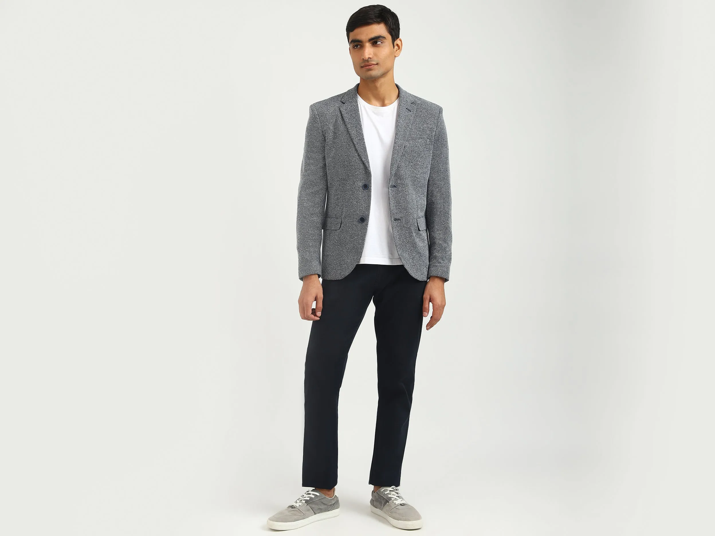 Men Textured Lapel Collar Blazer
