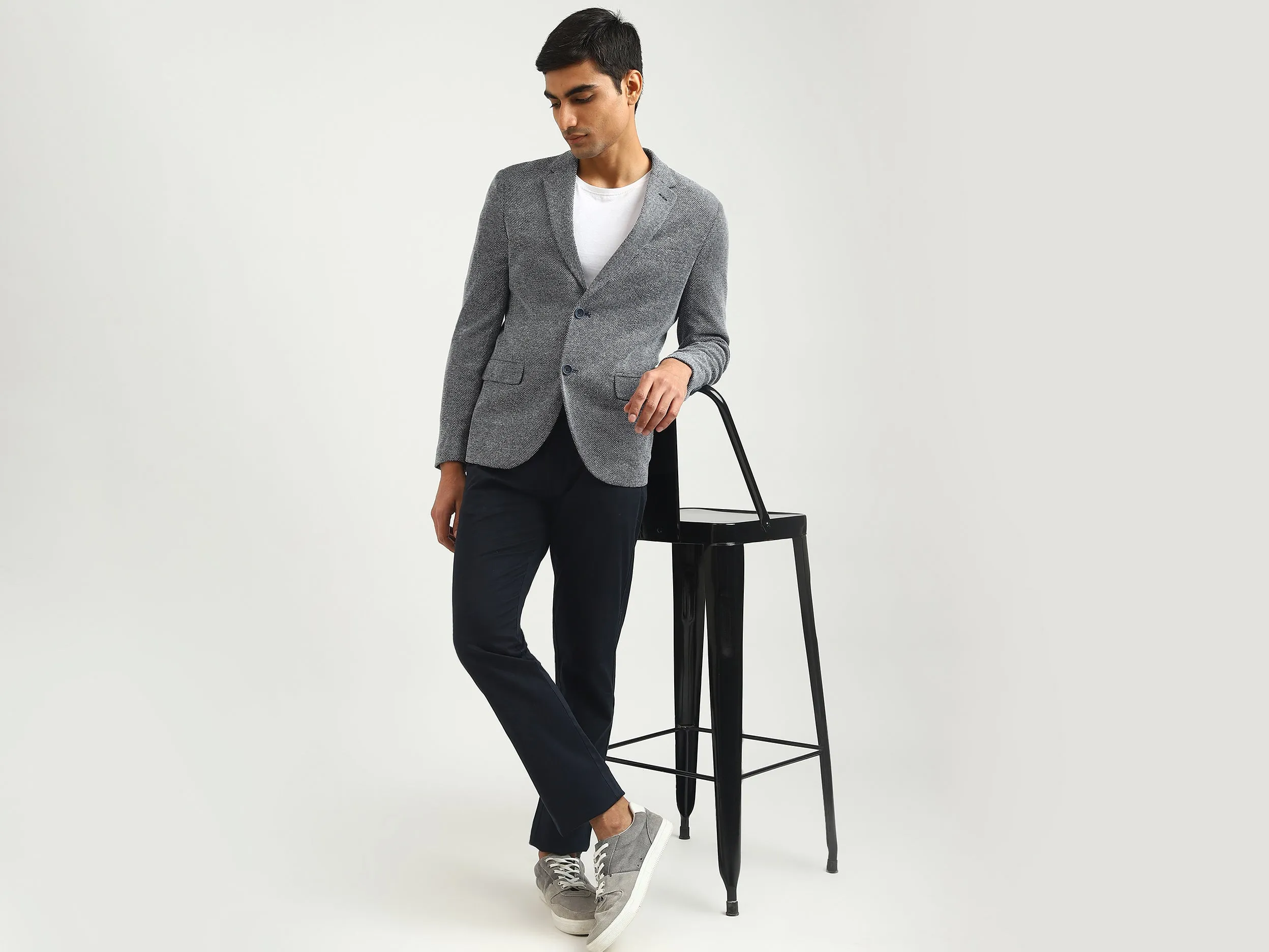 Men Textured Lapel Collar Blazer