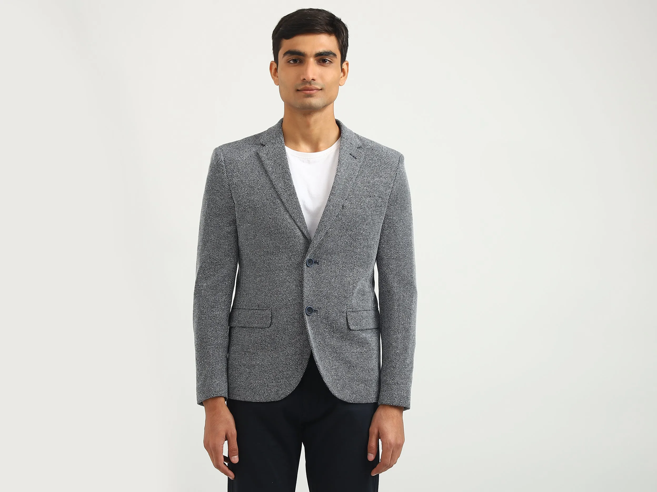 Men Textured Lapel Collar Blazer