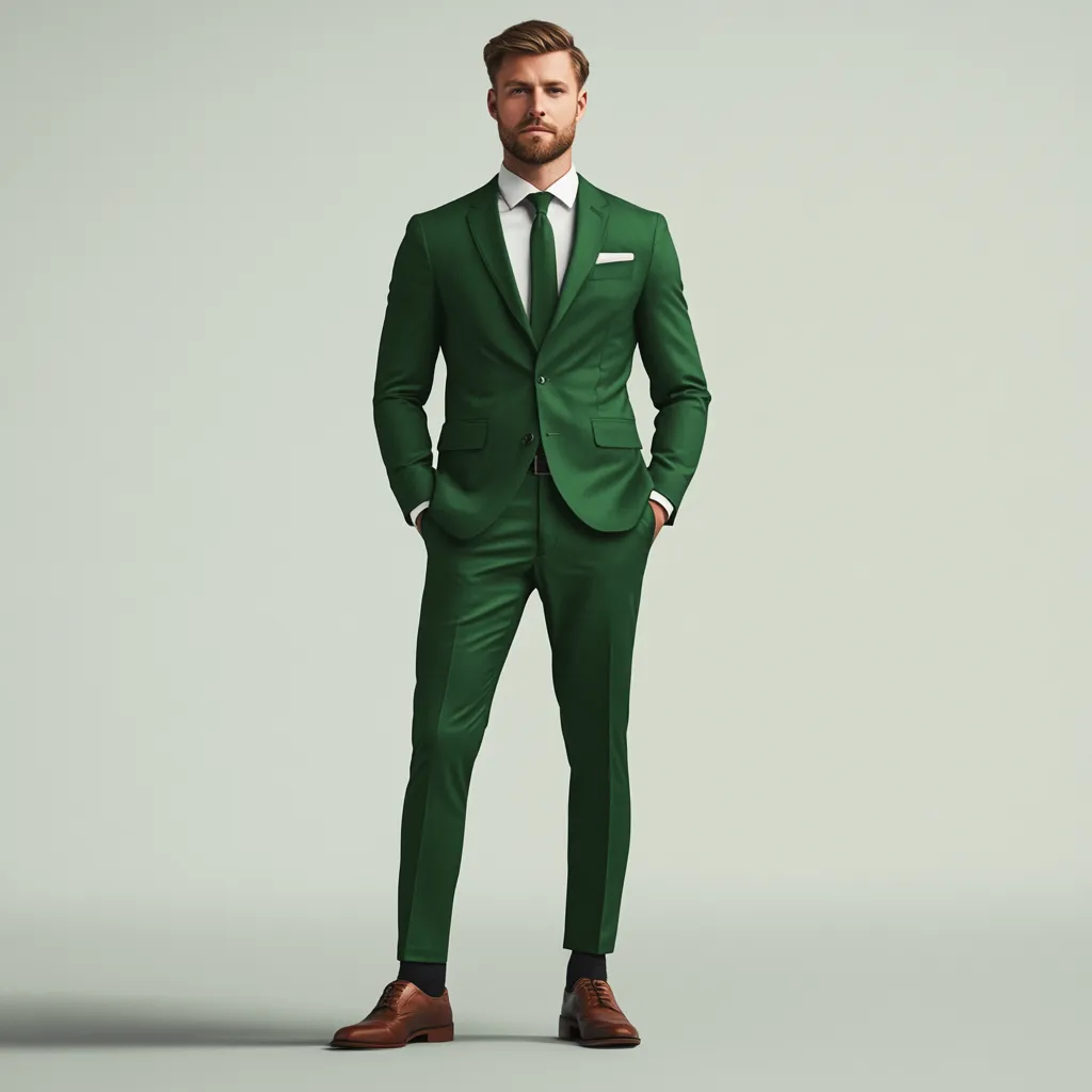 Men's Green Two-Piece Suit – Elegant Formal Wear for Weddings & Special Occasions