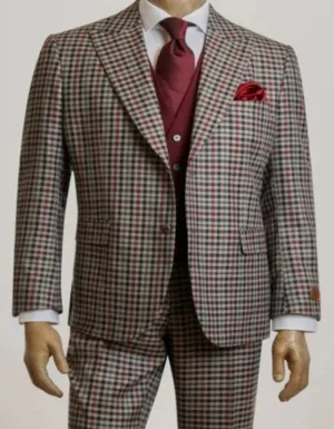 Mens Peak Lapel Modern Fit - No Pleated Pants Designer Brand Multicolor 3 Piece Vested Suit