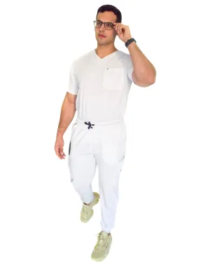 Men's White Jogger Scrub Pants