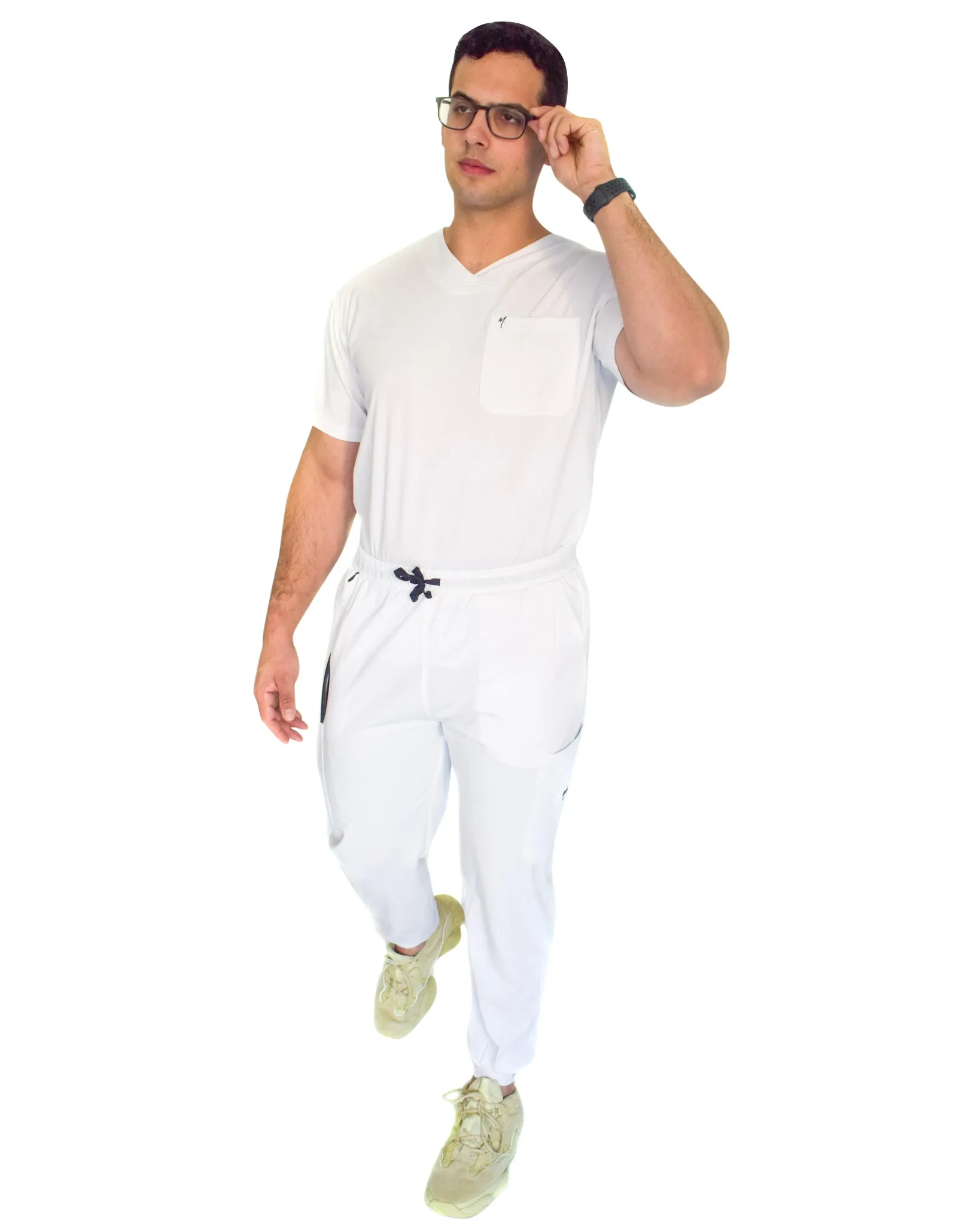 Men's White Jogger Scrub Pants