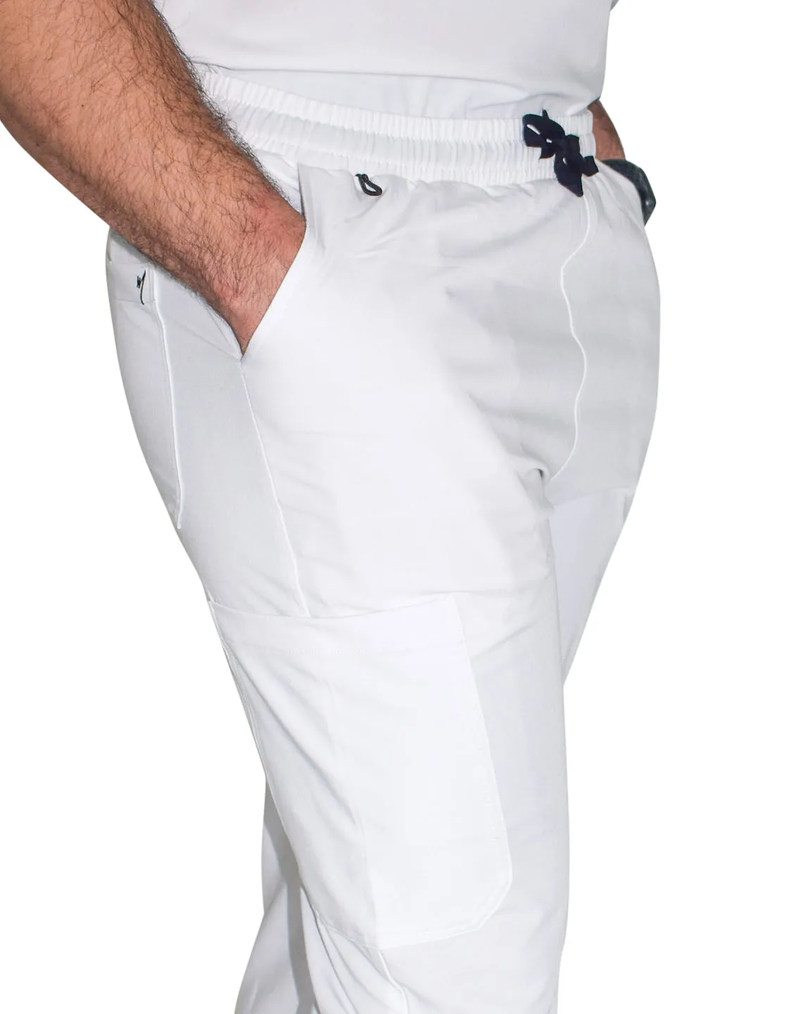 Men's White Jogger Scrub Pants