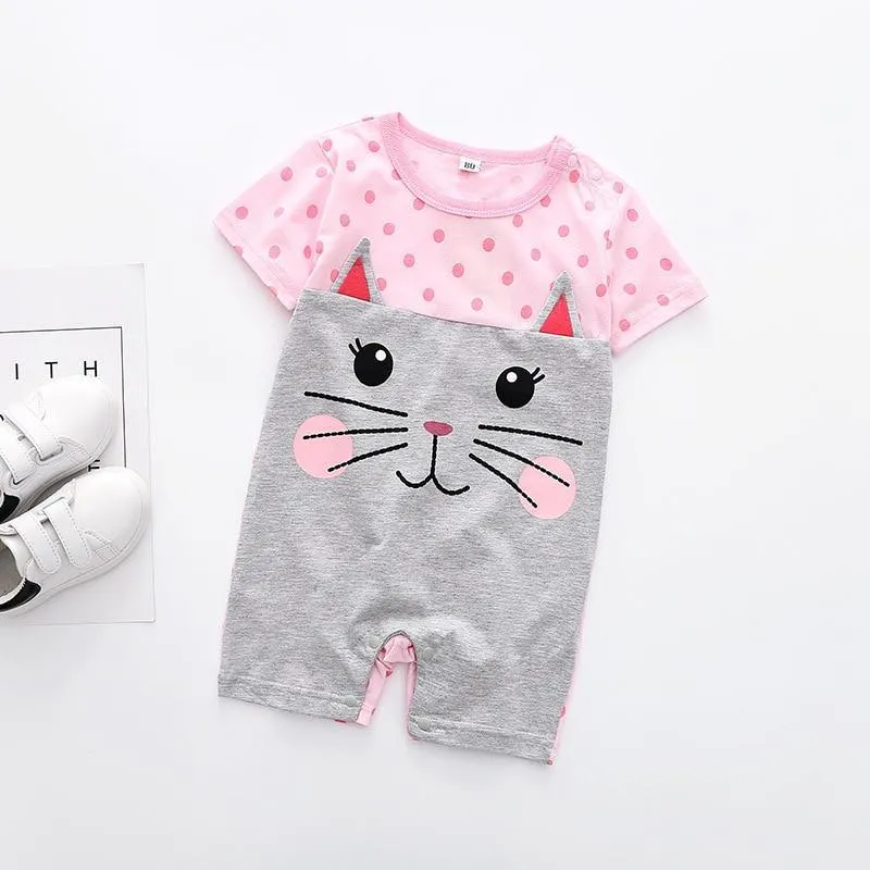 Modern Interesting Newborn Baby Boy and Girl Cartoon Animal Printed Short Sleeve Romper Jumpsuit For Kids