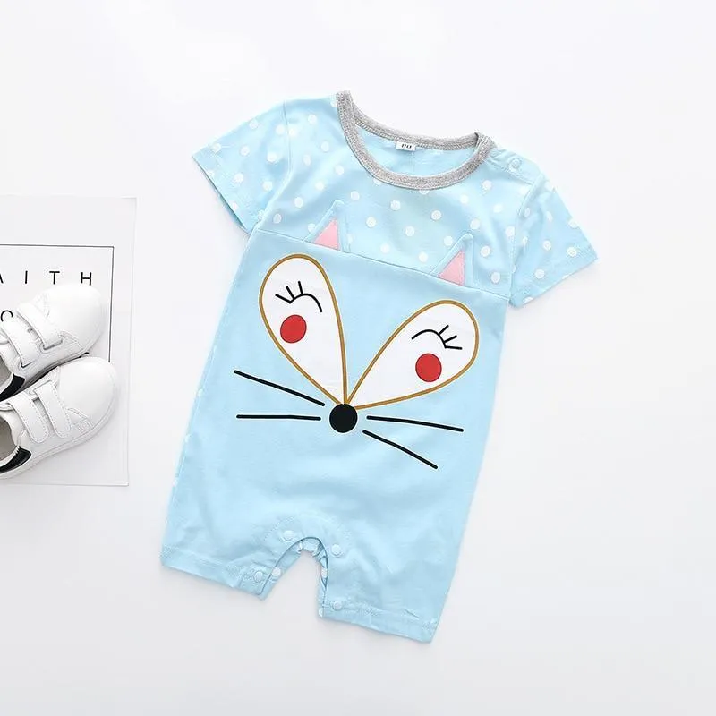 Modern Interesting Newborn Baby Boy and Girl Cartoon Animal Printed Short Sleeve Romper Jumpsuit For Kids