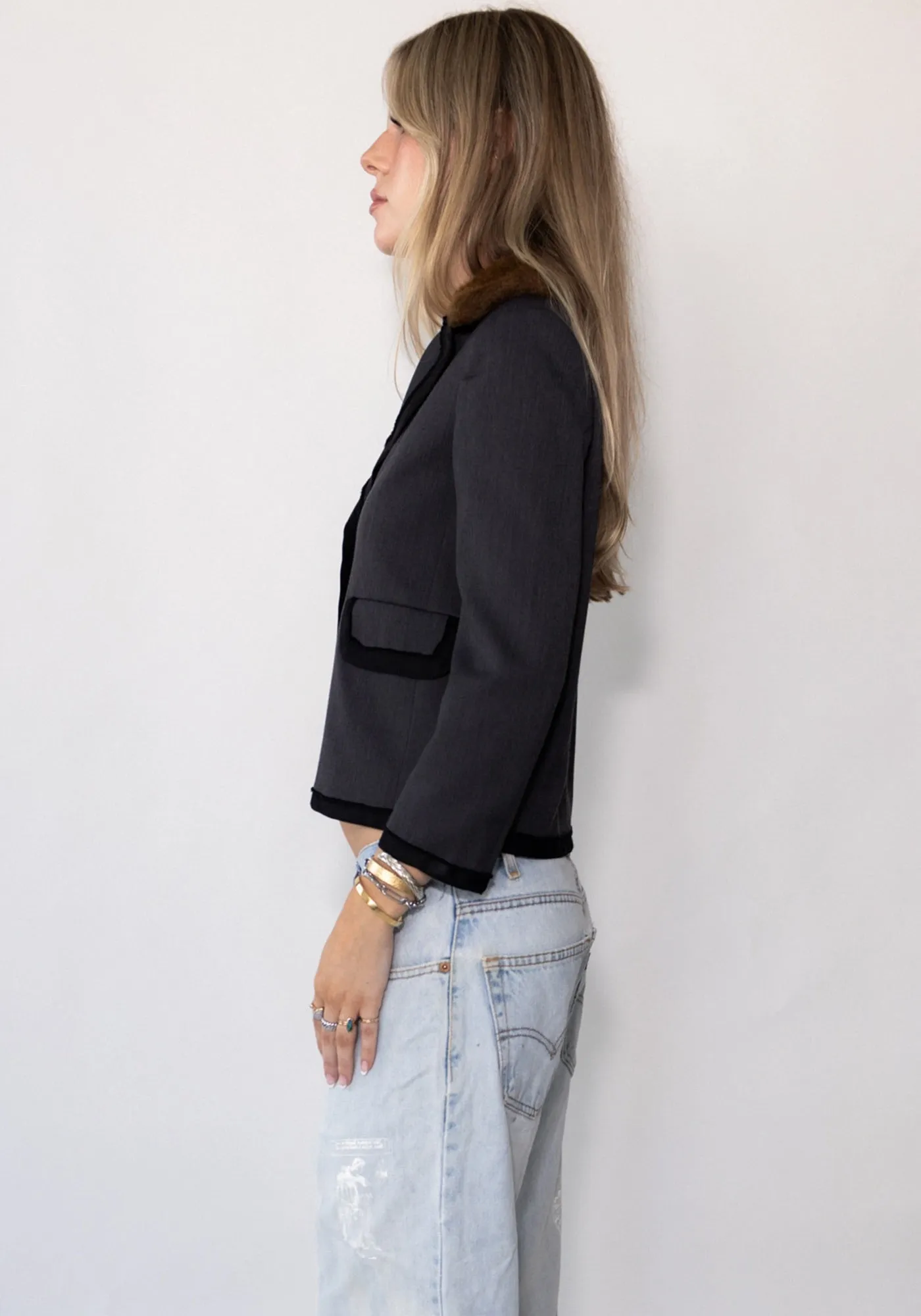 Moschino Gray Blazer with Fur Collar