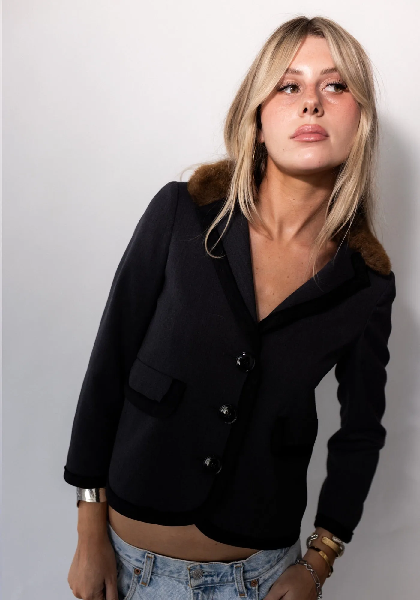 Moschino Gray Blazer with Fur Collar