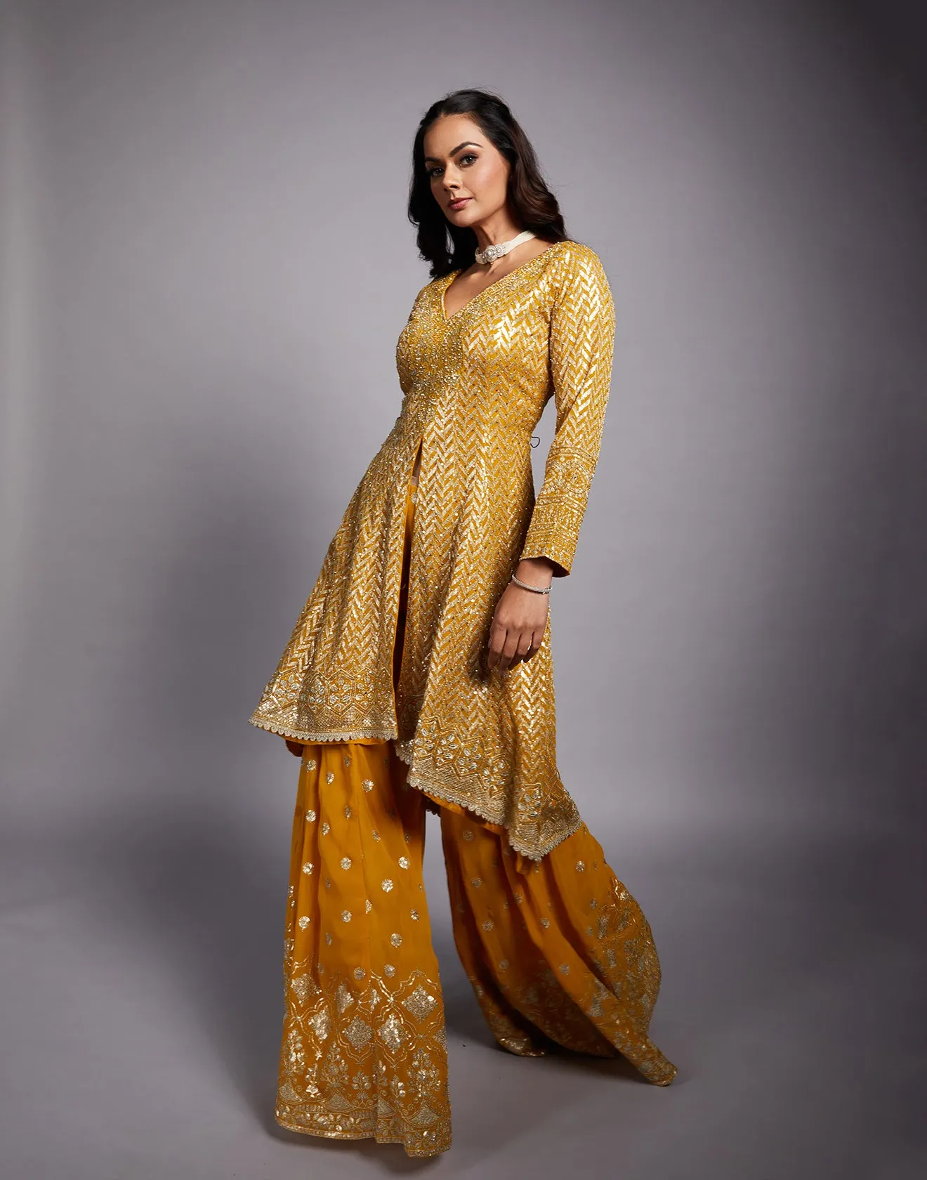 Mustard Yellow Embellished Salwar Suit Set