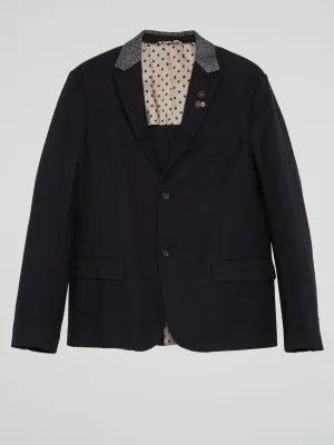 Navy Contrast Collar Blazer