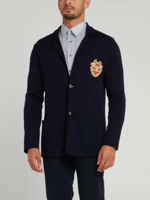 Navy Embroidered Knit Blazer