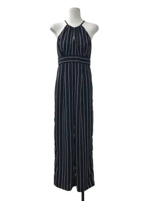 Navy High Neck Stripe Jumpsuit