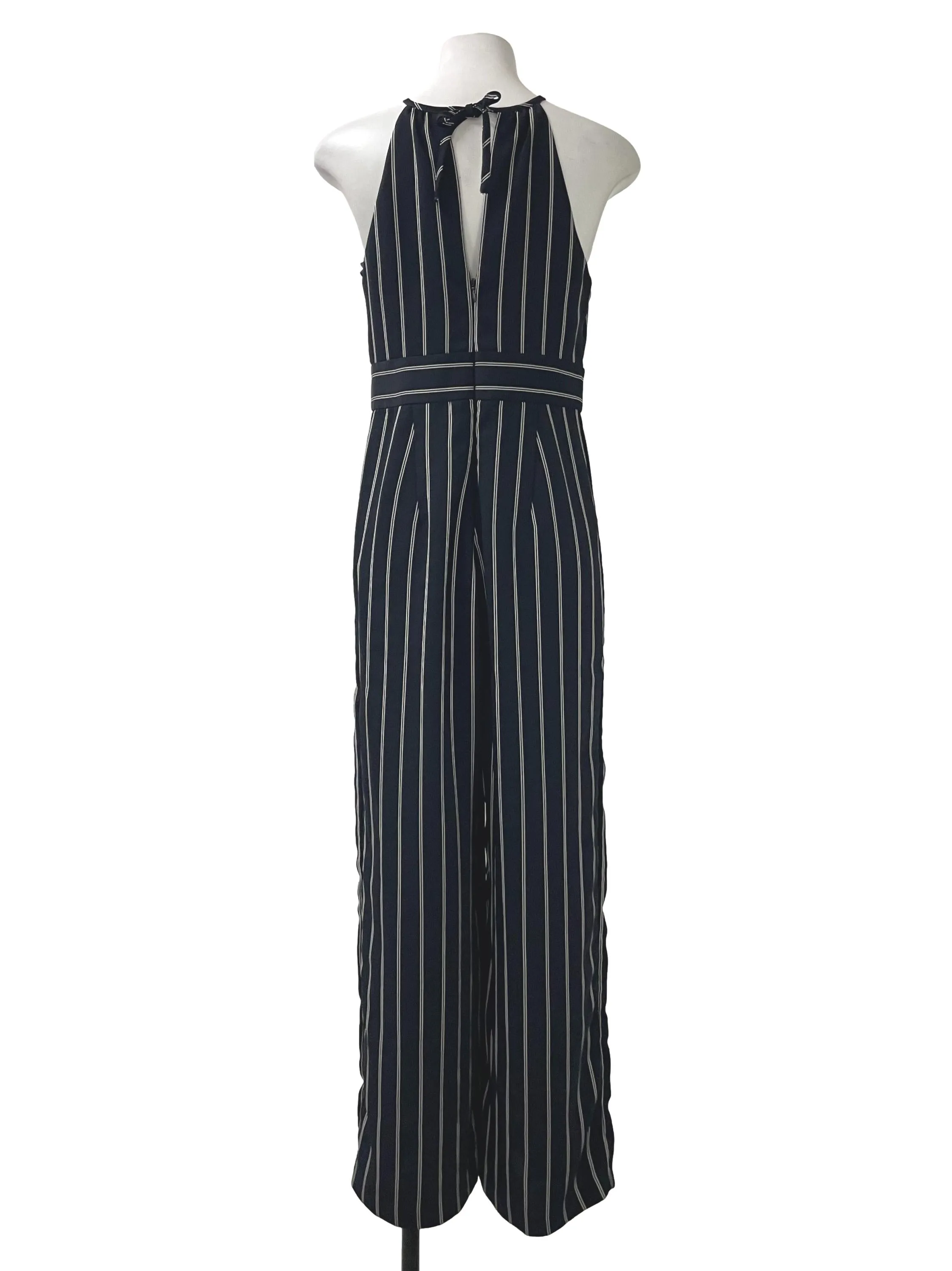 Navy High Neck Stripe Jumpsuit