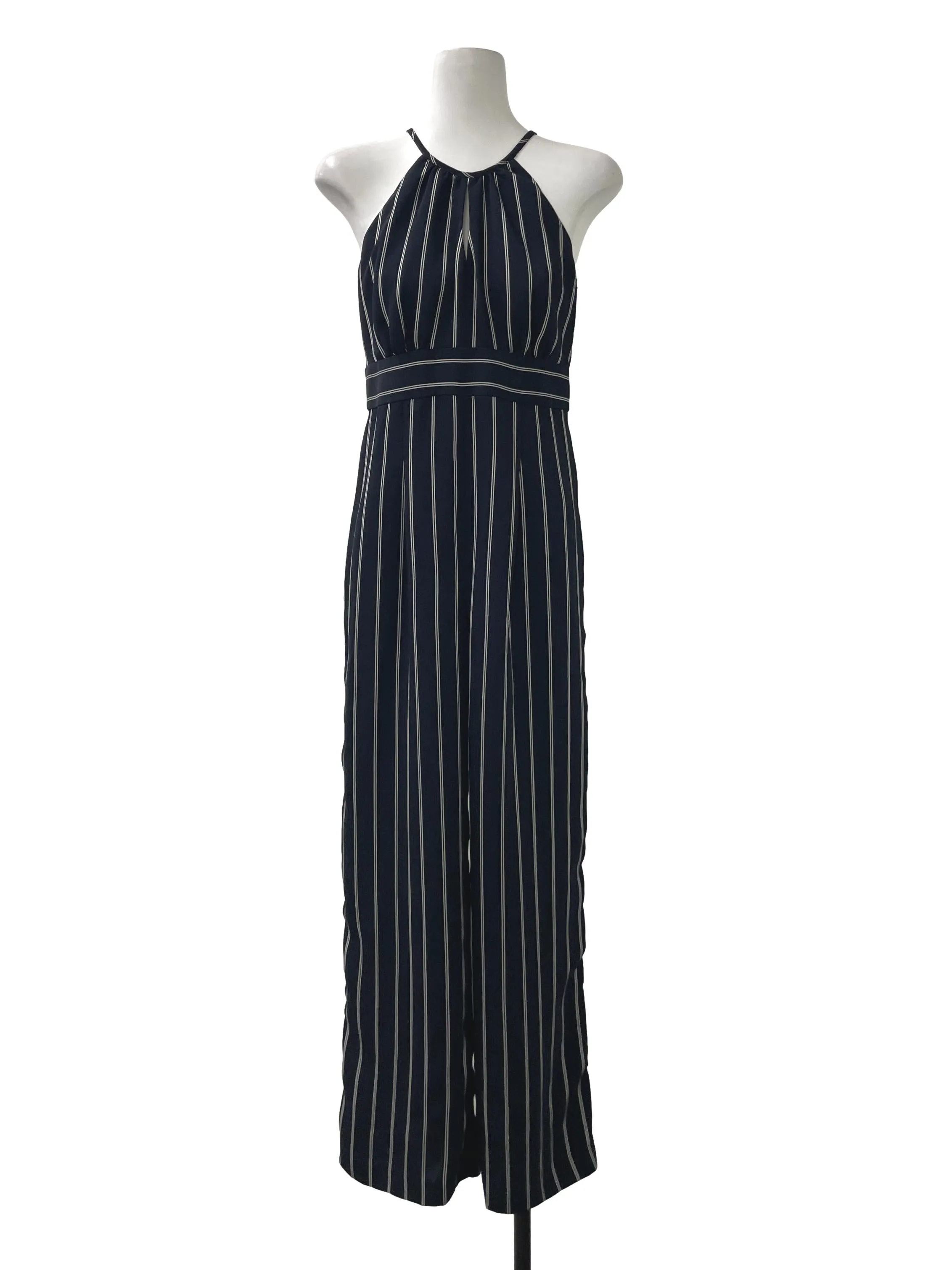 Navy High Neck Stripe Jumpsuit