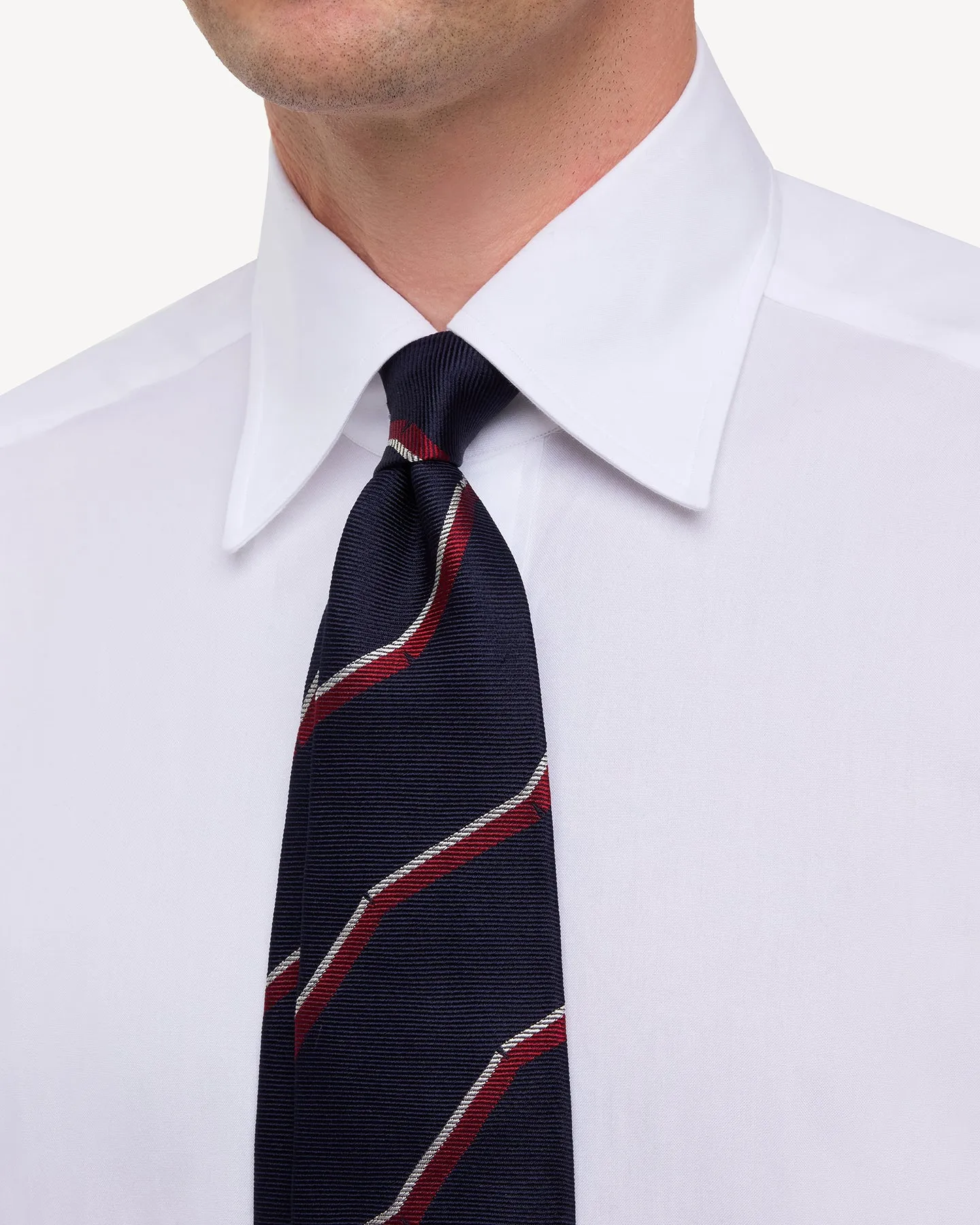 Navy Red and White Broken Regimental Stripe Tie