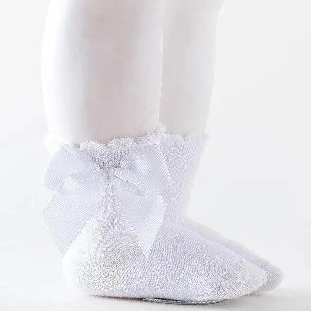 New Kids Socks Toddlers Girls Big Bow Knee High Quality Long Soft Autumn Winter 100% Cotton Lace Baby Tube Sock Baby Cotton Knee Socks Warm Big Bow Knot Baby Stockings Stylish Leg Warmer Soft Dance Socks