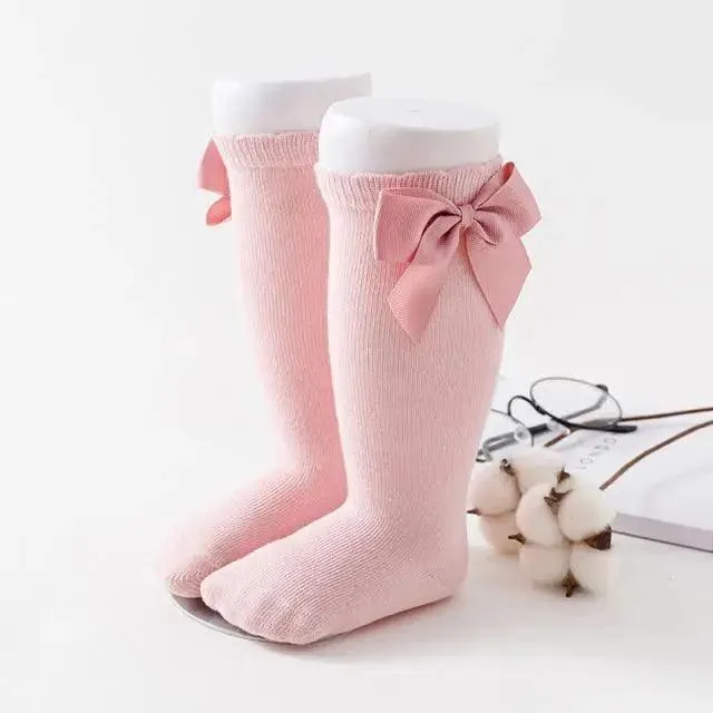 New Kids Socks Toddlers Girls Big Bow Knee High Quality Long Soft Autumn Winter 100% Cotton Lace Baby Tube Sock Baby Cotton Knee Socks Warm Big Bow Knot Baby Stockings Stylish Leg Warmer Soft Dance Socks