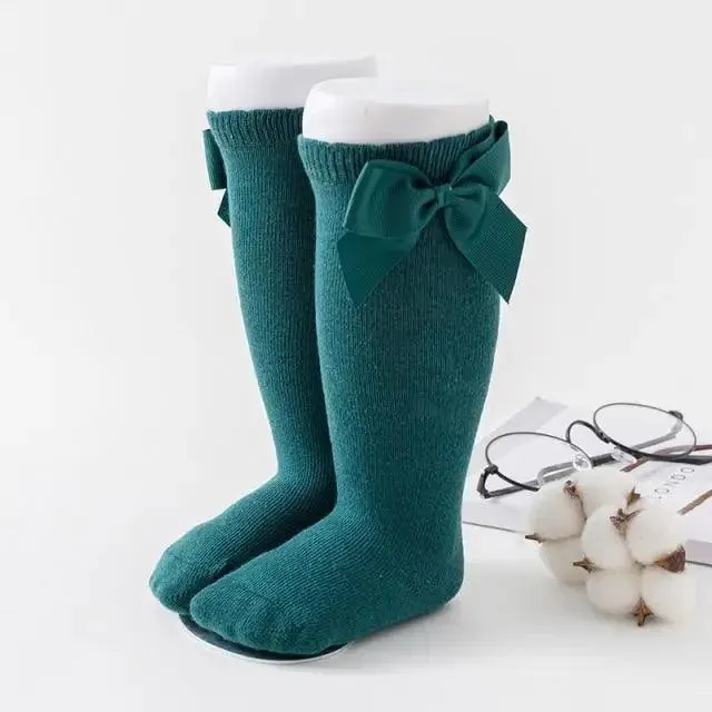New Kids Socks Toddlers Girls Big Bow Knee High Quality Long Soft Autumn Winter 100% Cotton Lace Baby Tube Sock Baby Cotton Knee Socks Warm Big Bow Knot Baby Stockings Stylish Leg Warmer Soft Dance Socks