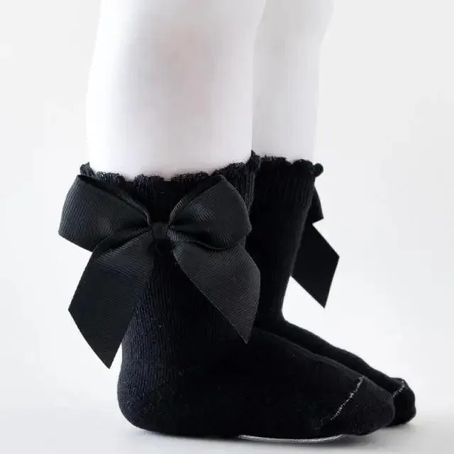 New Kids Socks Toddlers Girls Big Bow Knee High Quality Long Soft Autumn Winter 100% Cotton Lace Baby Tube Sock Baby Cotton Knee Socks Warm Big Bow Knot Baby Stockings Stylish Leg Warmer Soft Dance Socks