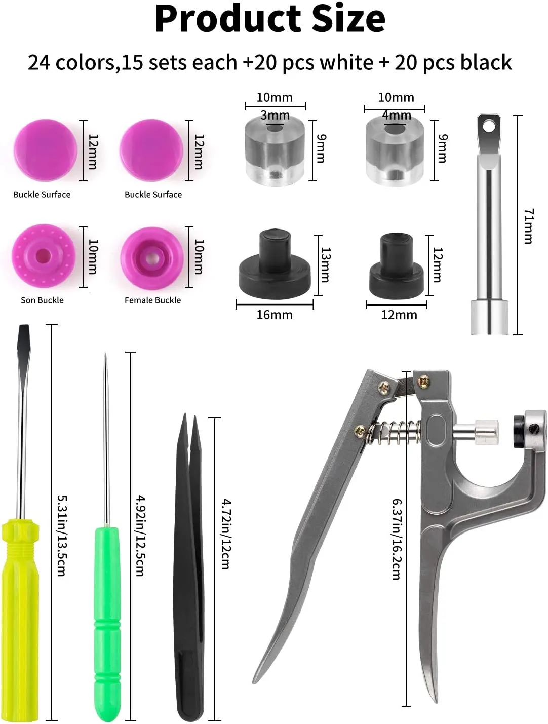 New MSDADA Snaps Buttons and Snap Pliers, 400 Sets 24-Colors Plastic Snaps Fasteners Kit and Tool, Plastic Snaps for Clothing,Sewing, Crafting