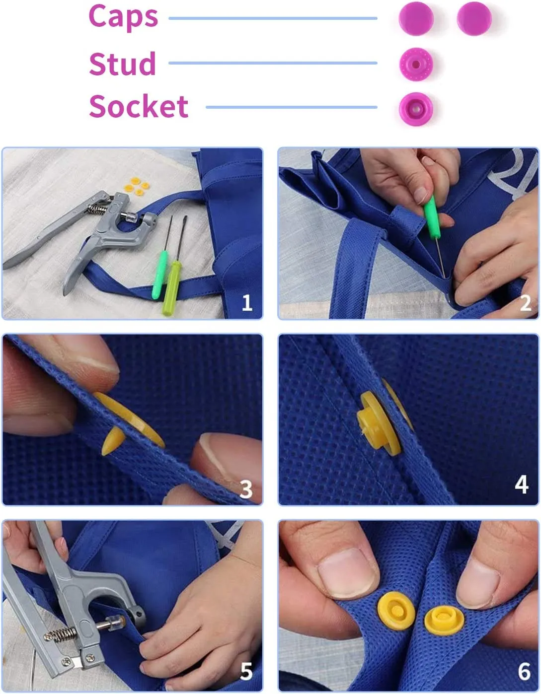New MSDADA Snaps Buttons and Snap Pliers, 400 Sets 24-Colors Plastic Snaps Fasteners Kit and Tool, Plastic Snaps for Clothing,Sewing, Crafting