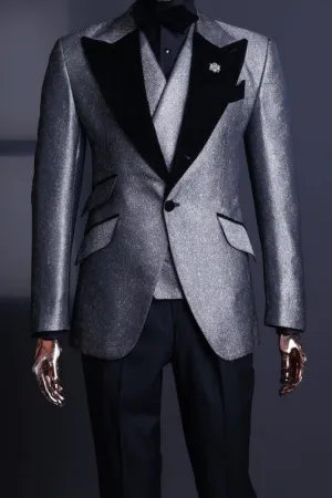 Newest Gray Peaked Lapel 3 Piece Prom Suit