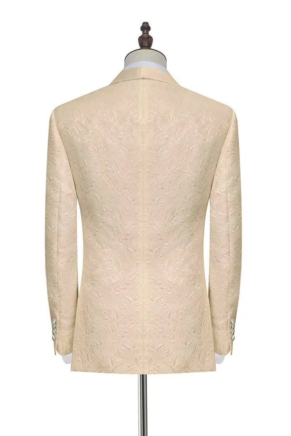Noble Champagne Jacquard Wedding Tuxedos for Groom Silk Shawl Lapel Prom Suits