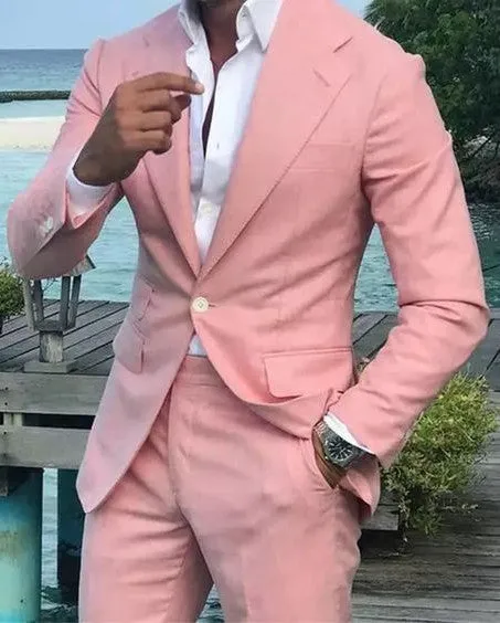 Notched Lapel Prom Tuxedos Linen Wedding Party Groomsman Suits