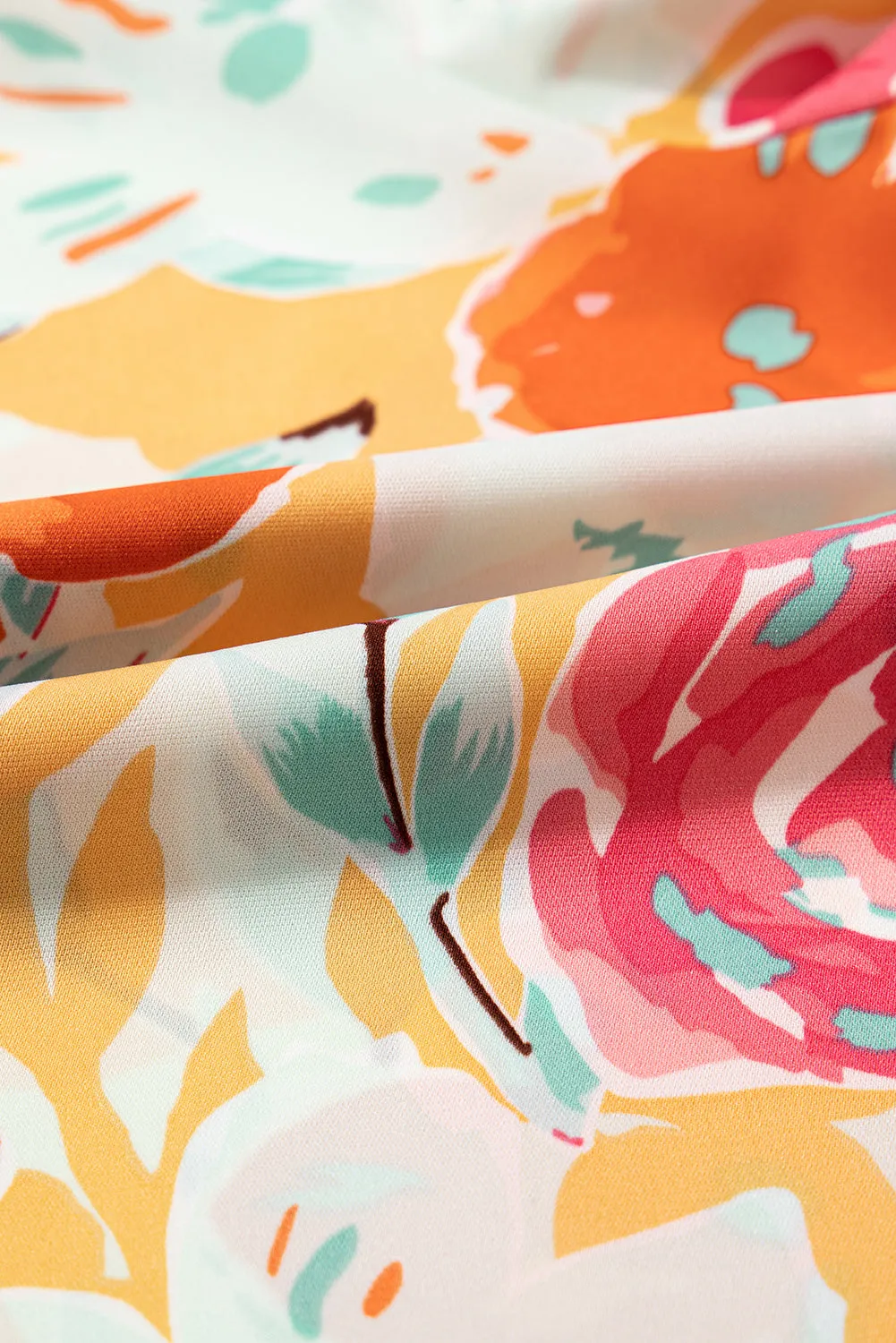 Orange Blooming Floral Print Front Tie Romper