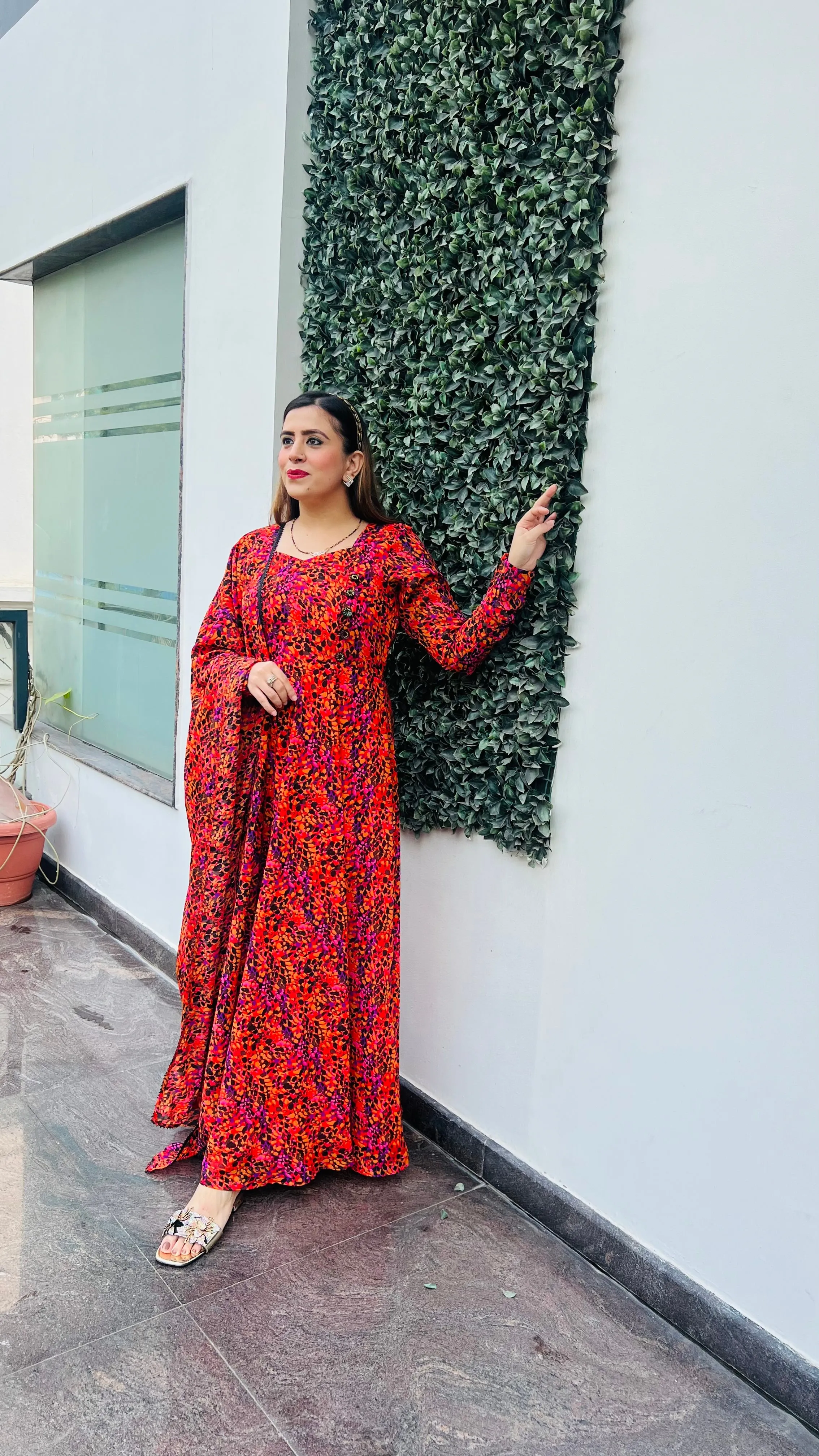 Orange Splash Anarkali with Dupatta