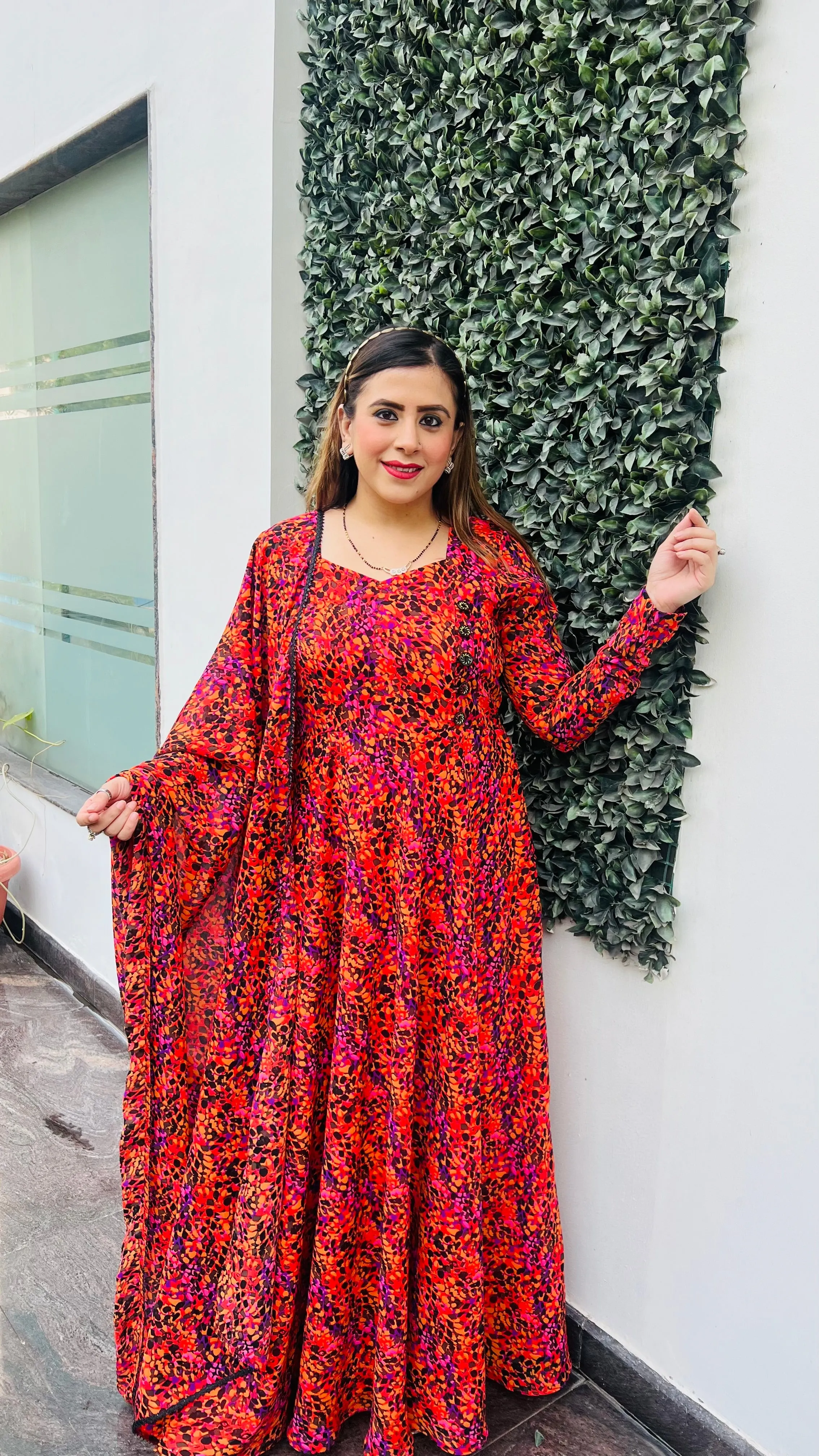 Orange Splash Anarkali with Dupatta