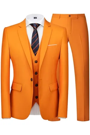 Orange Three Piece Notched Lapel Prom Suit