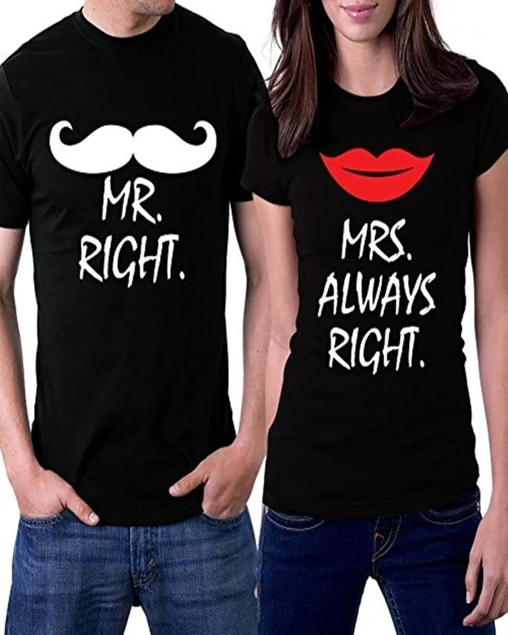Pack of 2 - Black Cotton Printed T-Shirts for Couples