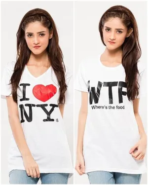 Pack of 2 - White Printed T-Shirt For Her