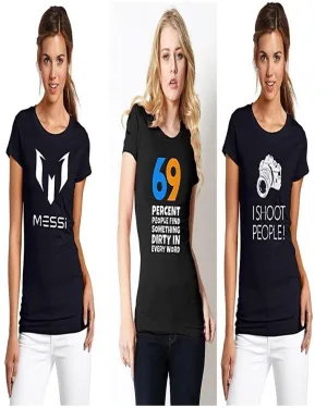 Pack Of 3 - Black Cotton Printed T-shirt For Women